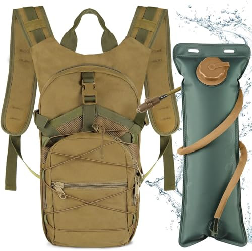 Neloheac Sacs d'hydratation Tactique avec Poche Eau 3L, Sac à Dos Velo Grande Capacité 15L, Sac Hydratation Trail pour Randonnée Running Cyclisme, Kaki