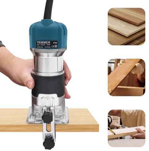 Juego de fresadora eléctrica de 800 W, fresadora de bordes de madera, fresadora multifunción, 15 piezas, fresa de metal duro, para fresadora de madera, mecanizado de muebles, ranuras, taladrado (azul)