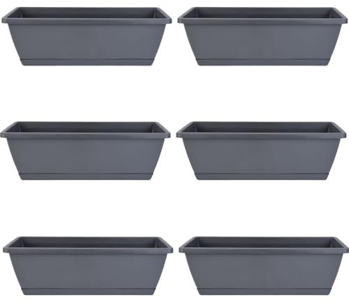 Suxdlan Jardinière 6pcs Plancheur de fenêtre ventilée avec Drainage PP jardinière Rectangle avec Plateau 16.9x7.1x6.3 Pouces Boîtes jardinières Fleur