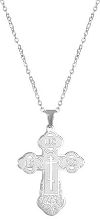 Orthodoxes Kreuz Anhänger Halskette Edelstahl Klassisches Kreuz Anhänger Halskette Russisch-Orthodoxer Amulett-Schmuck Religiöse Halskette (Orthodoxes Kreuz Halskette silber)