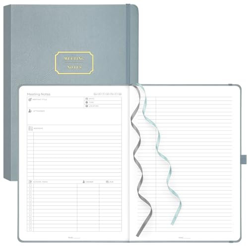 EMSHOI Meeting-Notizbuch für die Arbeit mit Aktionsartikeln – 240 Seiten, A4-Business-Planer, PU-Leder, Meeting-Minuten, To-Do-Liste, Notizbuch, Projekt-Notizblock, Tagebuch für Damen und Herren, 21,5