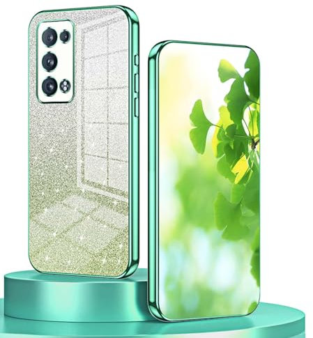 BORYA Cover per OPPO Reno 6 Pro 5G (Reno6 Pro 5G), Ultra Sottile Antiurto TPU Bumper Morbida Silicone Custodia, Elegante Placcatura Caso con Lusso Gradiente Carta Glitterata, Verde
