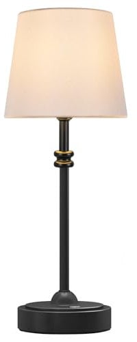 ONEWISH Cordless Lamp-Battery Operated Table lamp, 4000mAh Rechargeable, Stepless Dimmable, Small Touch Bedside Lamp with Fabric Shade, 2700K Warm Ambient Light for Dining, Patio, Bathroom(Black)