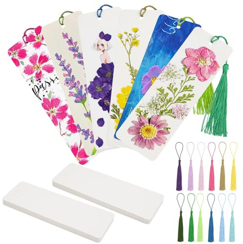60 Stück Lesezeichen Blanko und Bunte Quasten, 15x5 cm Lesezeichen Papier mit Loch, Lesezeichen Basteln, Lesezeichen Selbst Gestalten, Lesezeichen Selber Machen, Blanko-Lesezeichen für Crafting