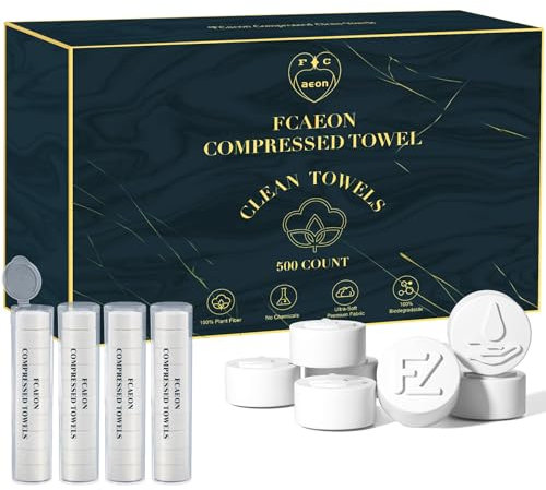 FCAEON Comprimé Serviette Tablette 23x19cm 1000 Emballé en vrac Emballage jetable Voyage Mini Pièce de monnaie Serviette Extensible Lingettes Démaquillantes Lingettes (Bleu)