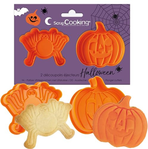ScrapCooking - 2 Découpoirs Éjecteurs Halloween - Citrouille & Araignée - Découpoirs à Biscuits en 3D - Embosseurs Pâtisserie pour Sablés, Petits Gâteaux - Emporte-Pièces - 2144