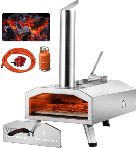 VEVOR Four à Pizza d’Extérieur Capacité 12 pouces, Four à Granulés et à Gaz Portable, avec Pierre à Pizza en Cordiérite Épaisse et Pieds Repliables, pour Barbecue Camping Jardin Arrière-Cour, Argenté
