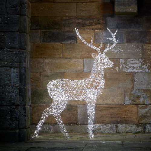 Lights4fun 150cm Duchy Dual LED Rentier Figur mit Timer Strombetrieben Weihnachtsdeko Außen Rentier Outdoor Weihnachtsbeleuchtung Außen und Innen