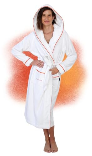 ELEVAVIDA Albornoz para mujer con capucha de algodón suave - blanco - extra suave y cómodo - talla S - albornoz largo de rizo para sauna - certificado OEKO-TEX