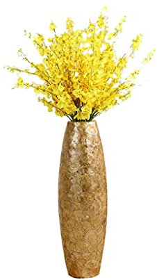 BDDCYWY Small Artificial Orchid Flower in Pot: Beautiful Yellow Orchids with Tall Vase - Perfect for Home, Office, and Wedding Decor