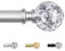 KAMANINA Gardinenstange Silber 80 to 365 CM, Dekorative Ausziehbar Vorhangstange für Fenster, Vorhangstangen mit Durchsichtigen Round Bling Endstück