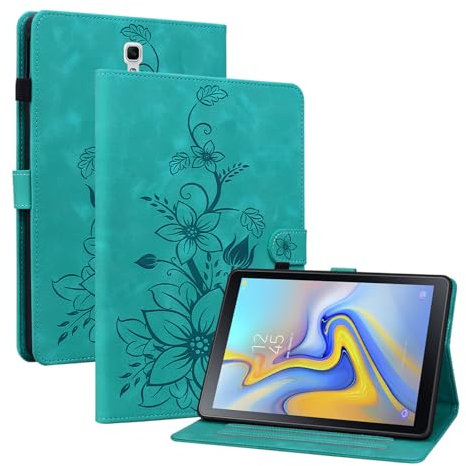Rosbtib Coque pour Samsung Galaxy Tab A 10.5 Pouces 2018 modèle SM-T590 / T595, Multi-Angles de Visualisation Housse de Protection en Similicuir avec Porte-Carte Couverture Motif Lys, Vert