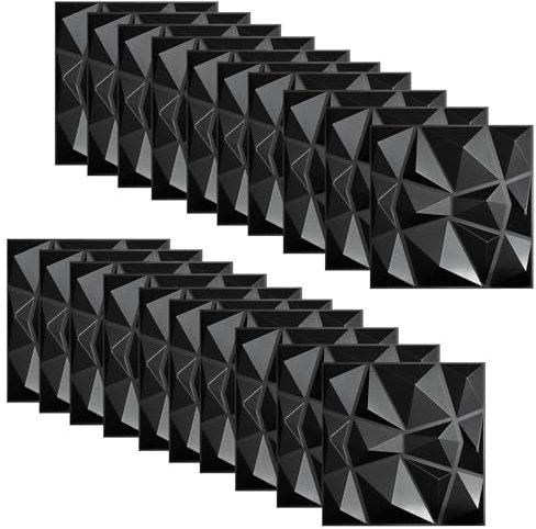 20 Piezas Papel Pintado Autoadhesivo Pared 30 × 30 cm, Vinilos de Pared Decorativos, Revestimiento de Paredes PVC, Ladrillos 3D Adhesivo Pared, Adesivos Papel de Paredes Decoración (Negro)