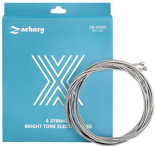 Zachary Bass Guitar Strings 4-String Set 45-105 Nickel Alloy Coated Steel Wound Durable Tone, Stable Tuning Professional Bass Replacement Strings (1-Pack)