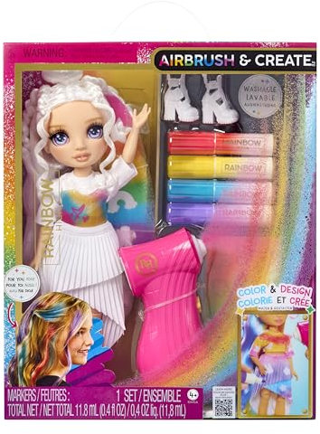 Rainbow High Air Brush & Create - 1 DIY Modepuppe mit Airbrush Market Kit, Abwaschbaren Regenbogen-Filzstiften Langen Haaren, Lila Augen, Kreatives Spiel für Kinder von 4 bis 12+