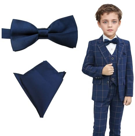 Vxcbad Nœud papillon avec mouchoir pour enfants, garçons, couleur unie, pour les fêtes et le quotidien, bleu clair, Taille unique
