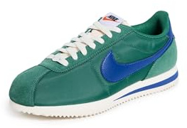 NIKE Women's Cortez Sneaker, Evergreen Aura Hyper Royal Sail White, 4 UK