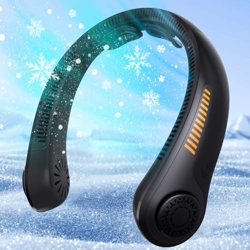EYERZ Portable Neck Fan, Wearable Personal Fan with Necksupport, Rechargeable 5000mAh Battery Operated Cooling Fan, 5 Speeds 360° Airflow Ultra Quiet Lightweight (Black)