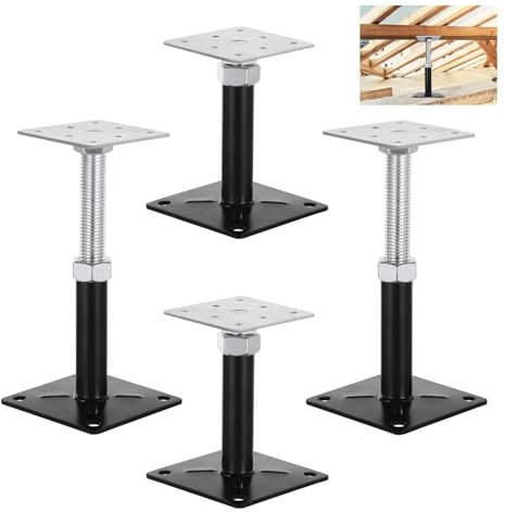 Caossuixin Pfostenträger 100 x 100 mm 4er Set, Pfostenträger Höhenverstellbar 130-200mm, Pfostenträger Verstellbar Verzinkt zum Aufschrauben Stützenfuß Stützfuß Bodenfuß Betonfuss
