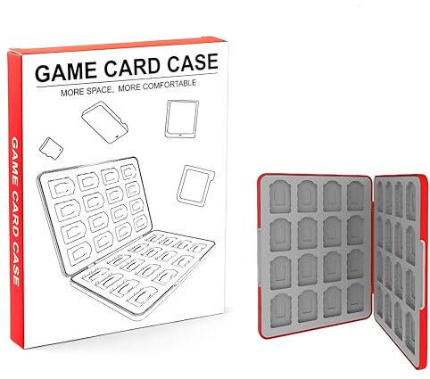 Custodia per schede di gioco Nintendo Switch – 32 slot per schede gioco e Micro SD, resistente e portatile, custodia magnetica in silicone, compatibile con Switch/Switch OLED/Lite (Rosso)