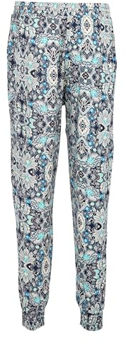 Easy Young Fashion Damen Sommerhose - Florale Freizeithose mit elastischem Bund - Lange Boho Hose - Strandhose Stoffhose aus Baumwolle 777