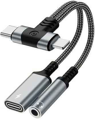4-IN-1 Lightning + USB C auf Klinke Adapter, Aux Kabel Dongle HiFi mit DAC-Chip, Typ C 3,5mm Aux Kopfhörer Adapter für iPhone 16 15 14 13 Android iPad Tablette Laptop