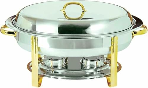 SdaryWare Oval Chafing Dish, 6 Quart Chafing Dish Buffet Warmer Set With Food Pan, Water Pan, Frame, Lid And Fuel Holder, Full Size Stainless Steel Catering Tray, Buffet Stove,Gold