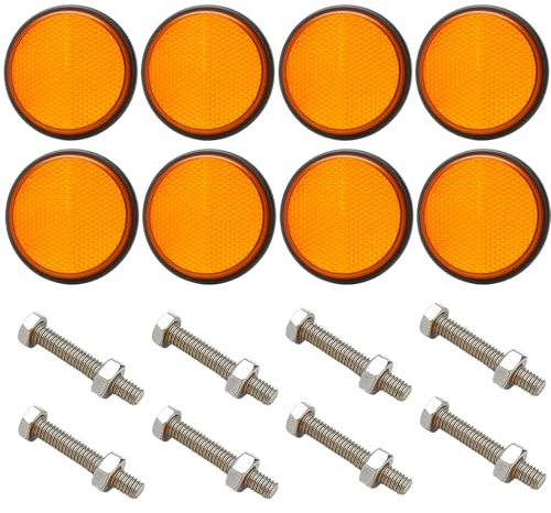8Pcs Reflektoren Anhänger, Orange Katzenaugen Reflektoren für Fahrrad und Anhänger, Sicherheitsreflektoren für Straßensicherheit, 60 mm Reflektoren mit Schrauben und Muttern