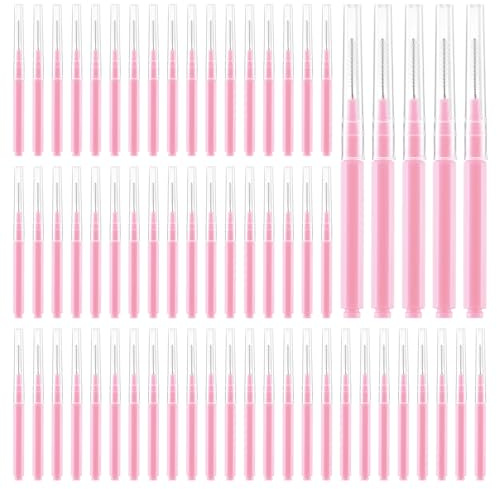 100 Pc Micro Eyebrow Brush with Cap Brow Lamination Brush Pink Micro Spooly | Portable, Eyebrow Lamination Brushes, Professional Beauty, Mini Mascara Wands, for Eyelash Extensions, Tool