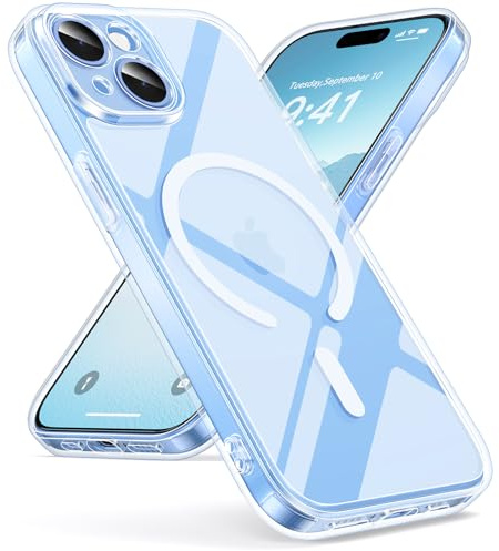 Oududianzi - Magnétique Coque pour iPhone 15 Magsafe Case, Transparent | Housse de Arrière Translucide Givrée PC, TPU Silicone Bumper Étui Protection Antichoc Militaire Anti-Empreintes