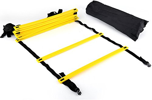 Adfaga Speed ​​Agility Trainingsleiter Premium verstellbare Flache Sprossen Fußball Fußball Basketball Drills Rugby Tennis Badminton Hockey Lacrosse Athletiktraining 6 m 12 Sprosse
