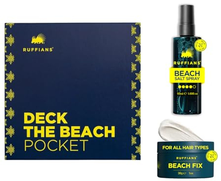 Ruffians Deck The Beach Pocket Styling Kit (Sea Salt Spray 50ml + Beach Fix 30ml), Travel Size Men’s Hair Styling Set, Texture Spray & Hair Wax for Men, Sea Salt Spray for Textured, Beachy Hair