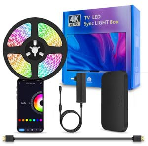 DoHome Retroilluminazione TV a LED con scatola di sincronizzazione HDMI per TV da 75-85 pollici, 5 m, RGBIC WiFi, striscia luminosa a LED, controllo app con sincronizzazione audio e scena, compatibile