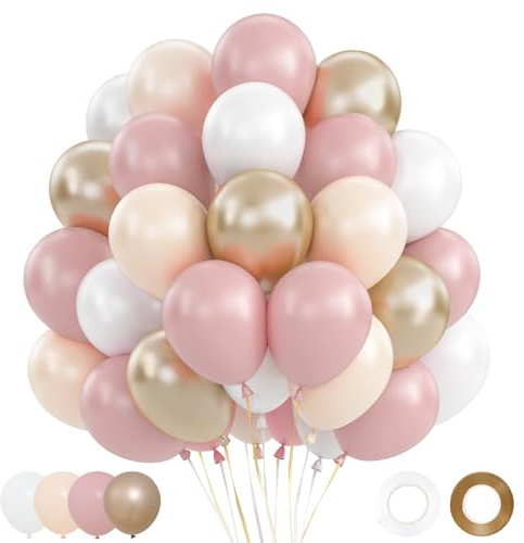 Dusty Pink Nude Balloons 62pcs, Pink Champagne Gold Balloons White Nude Balloon with Metallic Champagne Gold Helium Balloon for Girl Women Birthday Boho Wedding Engagement Baby Shower Mothers Day