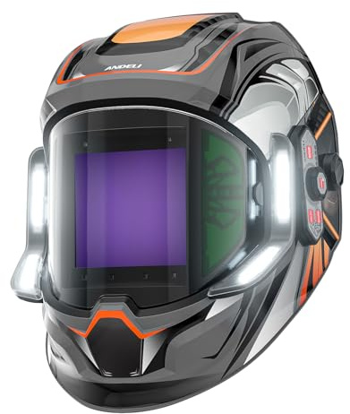 ANDELI Automatik Schweißhelm 4 LED Bewegungssteuerung - 180° Panorama USB-C | True Color 1/1/1/1, 6 Sensoren, 2100mAh, 1/30000s,9,5x9,1cm + Seitenfenster, 4/5-9/9-13, MIG/MAG/WIG/MMA,Schleifen, Schneiden