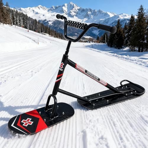 pealiritansemen Schnee-Scooter 2026, Gelände-Schlitten für Erwachsene und Anfänger, verstärkte Doppel-Skier, Tragfähigkeit von 150 kg, entworfen für schneebedecktes Gelände, Schwarz