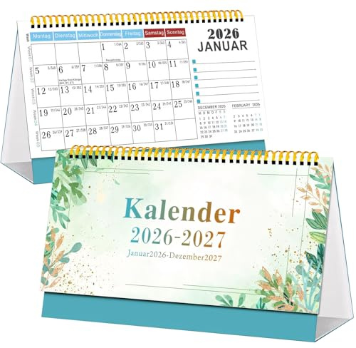 Tischkalender 2026 Quer, Kalender 2026 Tischkalender Wochenkalender 2026 Stehkalender Schreibtisch-Kalender Stehkalender mit 1 Woche 2 Seiten Bürokalender für Büro Heimdekoration (A)
