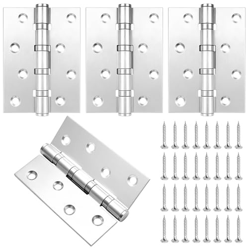 4 Stück Scharniere Schwerlast Edelstahl Türscharnier 100x76x2mm, Klappbar Silber Schwerlast Scharnier mit Kugellager, Scharnierband mit Schrauben für Holztüren Gartentor Innen Außen