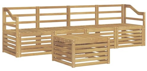 vidaXL Outdoor-Sofagarnitur 5 pcs Weiß Massivholz Akazie, Garten Lounge-Sofa, strapazierfähige Außensitzgruppe, modernes Terrassenmöbel, bequemer Wohnbereich
