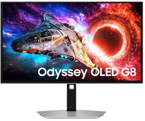 Samsung Monitor Gaming Odyssey OLED G8 (S32HG802SU), Flat, 32'', 3840x2160 (4K), QD-OLED, Glare Free, 240Hz, 0,03ms (GtG), AMD FreeSync Premium Pro, HDMI, DP, Ingresso Audio, HAS, Pivot