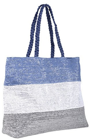 Lazy Beach Bag Women's Tote Beach Bag Shoulder, 3 Bands Blue, M