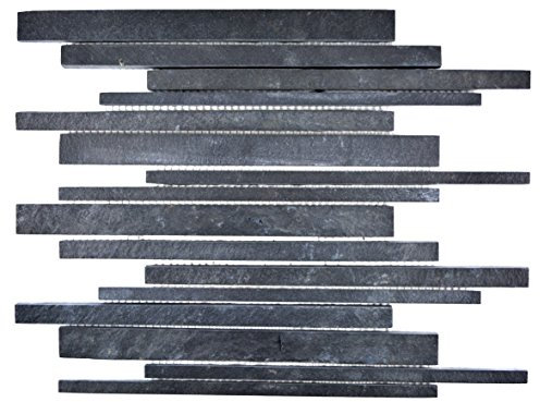 Mosaik Fliese Schiefer Naturstein Stäbchen Schiefer schwarz für BODEN WAND BAD WC DUSCHE KÜCHE FLIESENSPIEGEL THEKENVERKLEIDUNG BADEWANNENVERKLEIDUNG Mosaikmatte Mosaikplatte