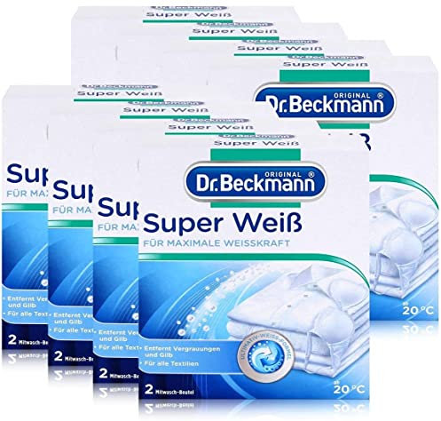 Dr. Beckmann Super Weiß | Strahlendes & langanhaltendes Brillant-Weiß | Gegen Vergrauungen & Gilb | 8er Pack (8 x 80 g)
