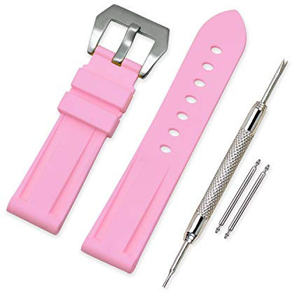 VINBAND Unisex Wasserfest Gummi Uhrenarmband Gebürstete Edelstahl Silber Schnalle kompatibel mit Panerai 20mm Rosa