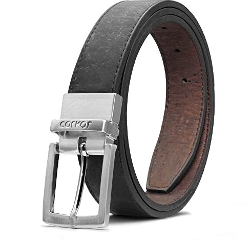 Corkor Herren Gürtel Ratsche für Männer Reversibel 30mm Breit Vegan aus Veganer korkleder Mittlere Größe