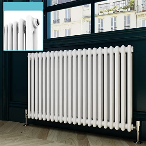 ELEGANT Traditional Cast Iron Style 2 Column Horizontal Central Heating Double Bar Colosseum Designer Radiators White 600 x 988 mm