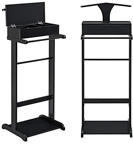 [en.casa] Herrendiener Lulboll Stummer Diener mit Kleiderbügel und Hosenhalter Schlafzimmer Kleiderständer mit Schuhablage und Fach 44 x 35 x 110 cm Schwarz