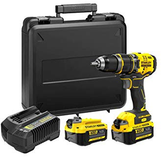 STANLEY FATMAX SFMCD721M2K-QW - Taladro Percutor 18V, Gama V20, Motor sin escobillas, Par máx. 80 Nm, Engranaje metálico de 2 velocidades, Luz LED, Incl. 2 baterías 4,0 Ah, cargador y maletín