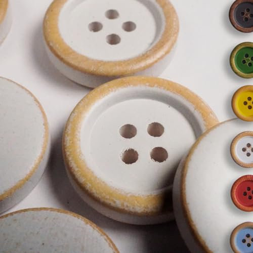 Knopf Set 12 weiße Holzknöpfe - Vintage Knöpfe, Used-Look, 4 Loch Knöpfe in Weiß, 2 cm Durchmesser (20mm)