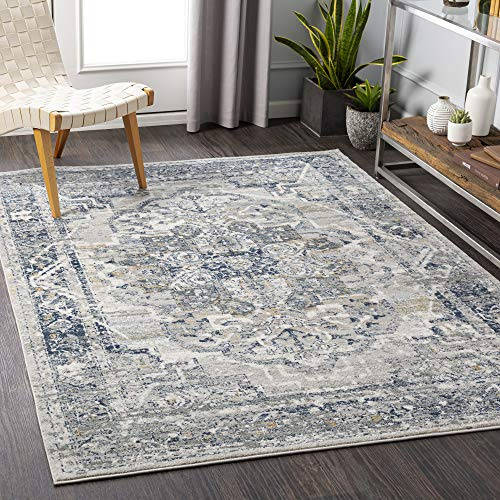 Livabliss Isabella Ascot Vintage Rug, Living Room – 200x275 cm, Grey & Blue